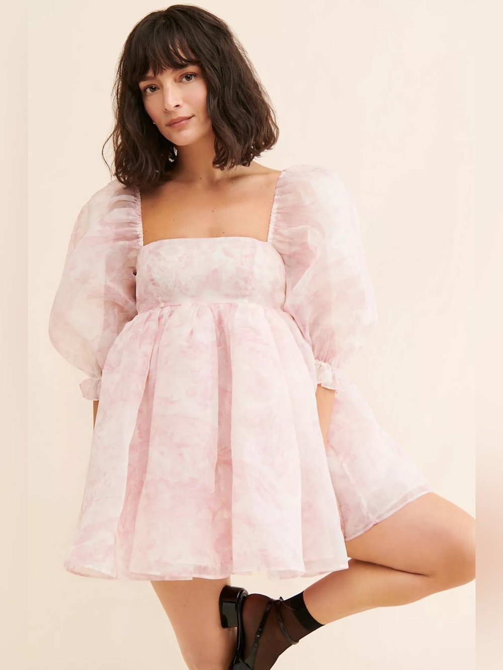 Selkie Pink Floral Sheer Puff Sleeves Mini Dress size XS - Picture 14 of 14